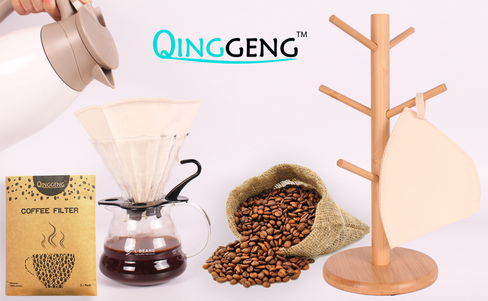 3 Pack Reusable Fabric Coffee Filters Size 4, Pro Quality Organic