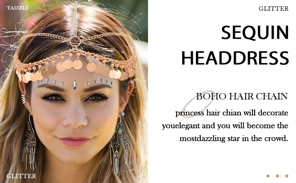 sequins headchain Bobo head chain headband head piece hair vine  head piece hair band 