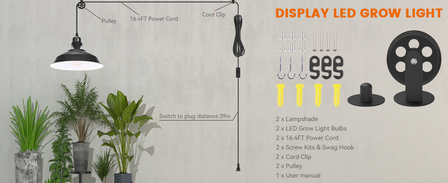 Hanging Grow Light without Bulb, Hanging Plant Lights for