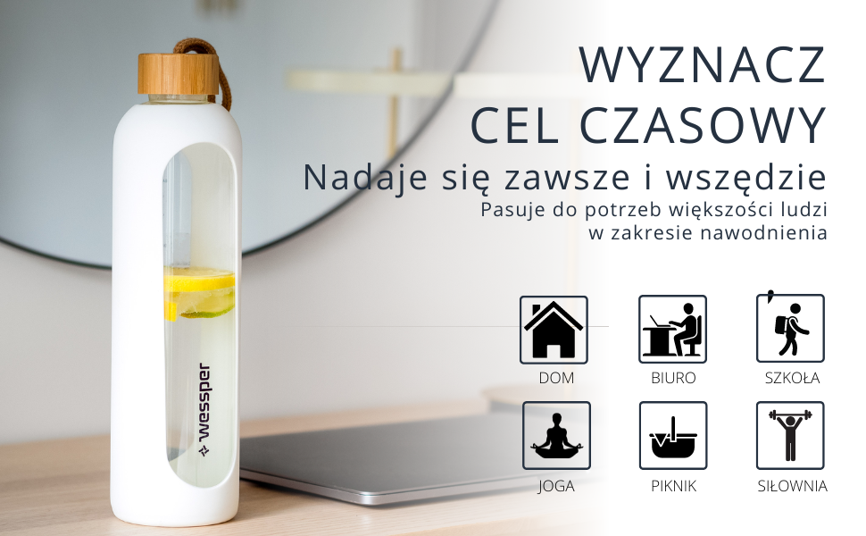 Woda W Calosci Wypelniajaca Litrowa Szklana Butelka Wessper Szklana Butelka na Wodę z Silikonowym Etui, Butelka na Wodę