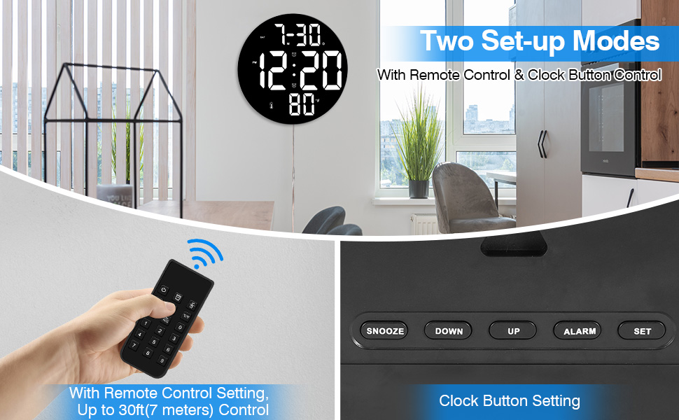 Ceas led, 3 culori afisaj, cu alarma, data/ luna, termometru, Cablu USB, Telecomanda, Memorare timp, suport birou si perete, 2 Alarme, Carcasa Negru - Ceasuri decorative - atMag.ro