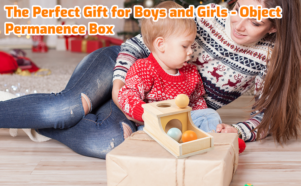 LUFEIS Object Permanence Box, Wooden Ball Drop Box with 3 Round Balls