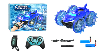 Amphibious RC Car with Lights for Kids 3-12 Year Old Gesture Hand Controlled Remote Control Boat 4WD 2.4 GHz Waterproof RC Stunt Car 360° Rotating Wat 16 Gesture Sening RC Car Gifts