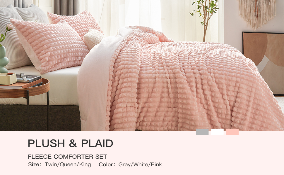 Plush & Plaid 3Piece Queen Fluffy Fleece Comforter Set