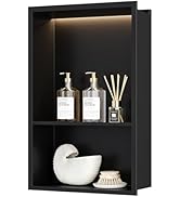 Neodrain Stainless Steel Shower Niche with Non-dimmable Led Strip Light, 12X18 Inch Matte Black N...