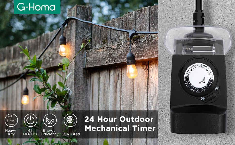 GHoma 24 Hour Mechanical Outdoor Timer Outlet, Outdoor