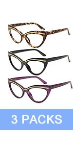 OCCI CHIARI Large Reading Glasses for Women 3 PACK Cat Eye Readers 1.0 1.5 2.0 2.5 3.0 3.5 4.0 5.0