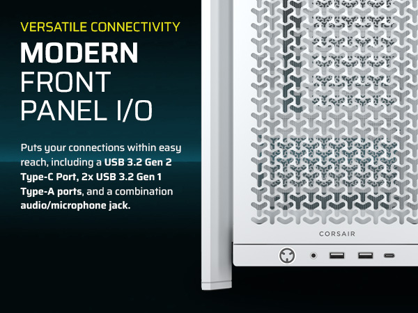 modern io case; modern io panel; io front panel; usb c port, usb 3.2 gen 2; usb 3.1 gen 1;