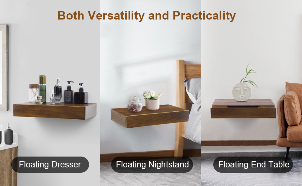 Floating Shelf with Drawer, Rustic Wood Wall Shelves