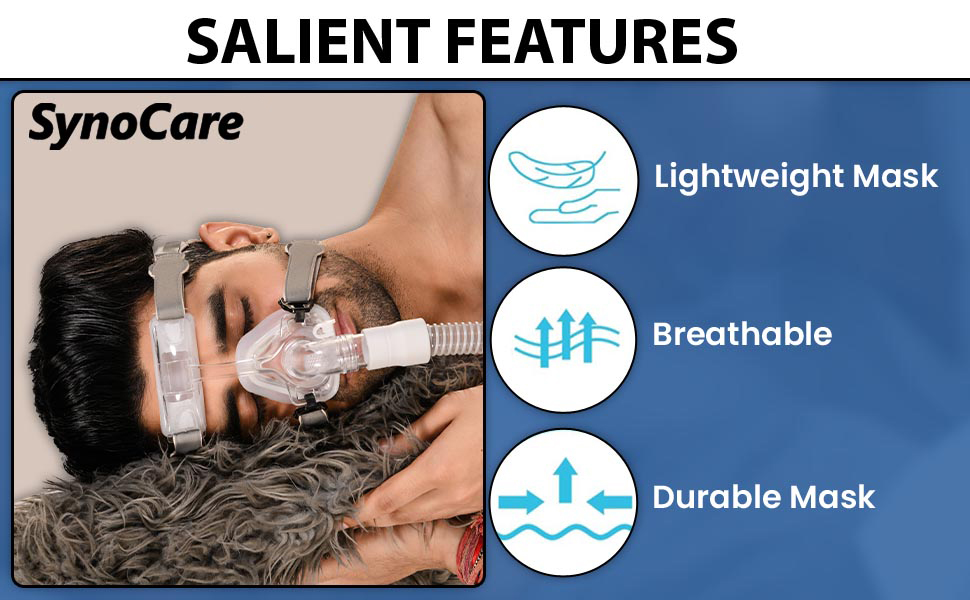 Sinocier combo pack nasal CPAP Mask Sleep with tube pipes for apnea, transparent medium size, compatible with all CPAP machines, comfortable nose-coverage, adjustable head lease, lightweight Light mask