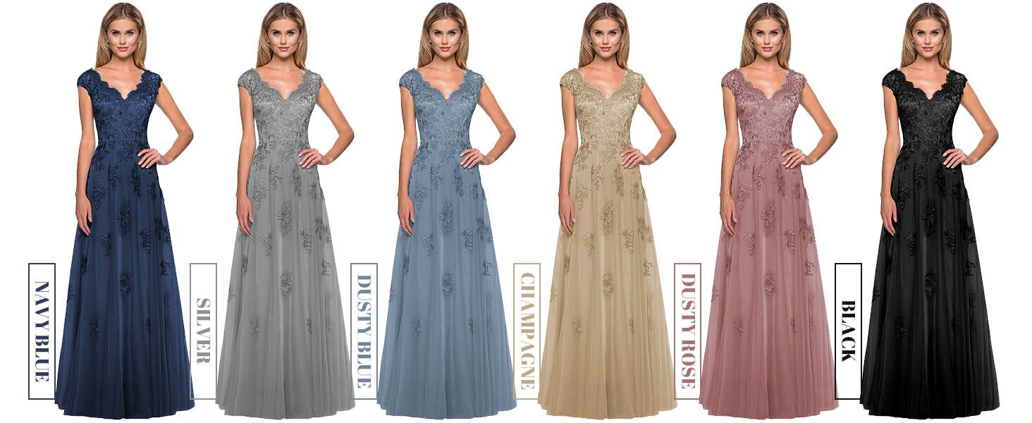 Tulle Lace Appliques Mother of the Bride Dress Long Evening Gowns V Neck Prom Dress