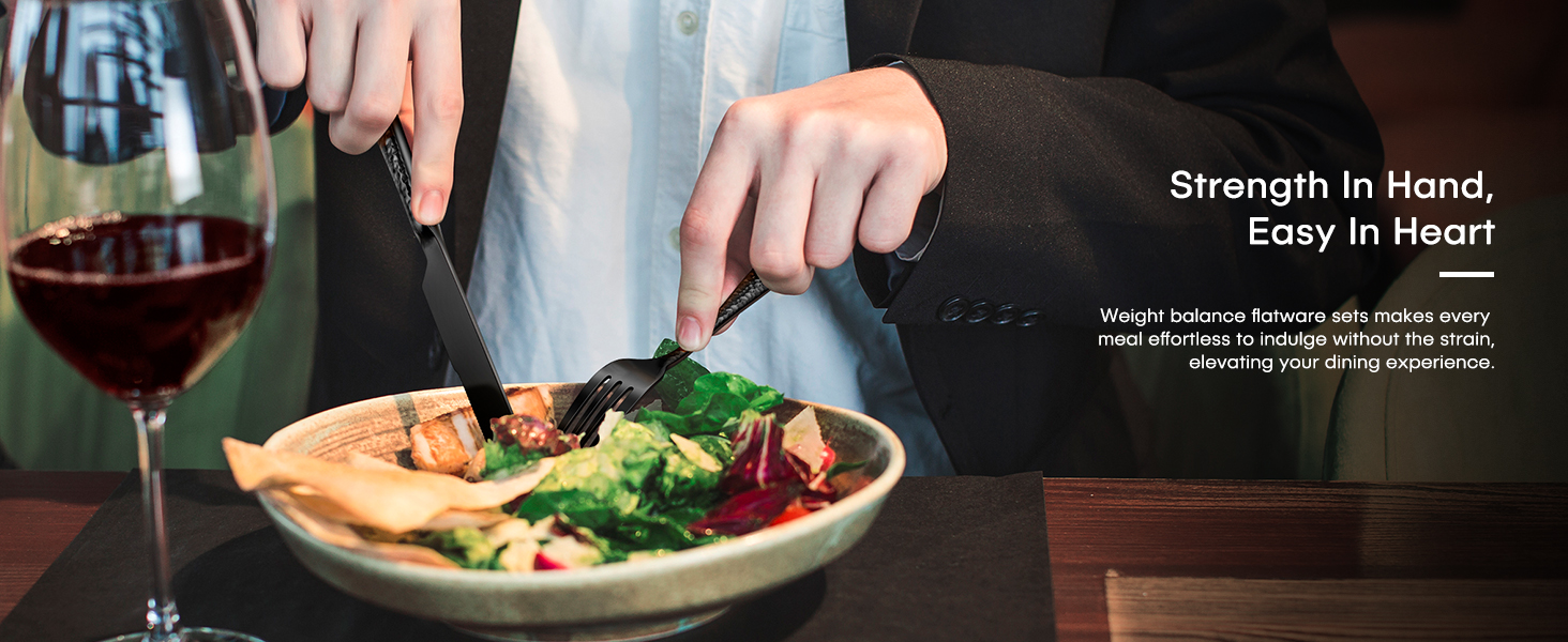 Hammered Silverware Set, Ollex 10Piece Black Flatware Set