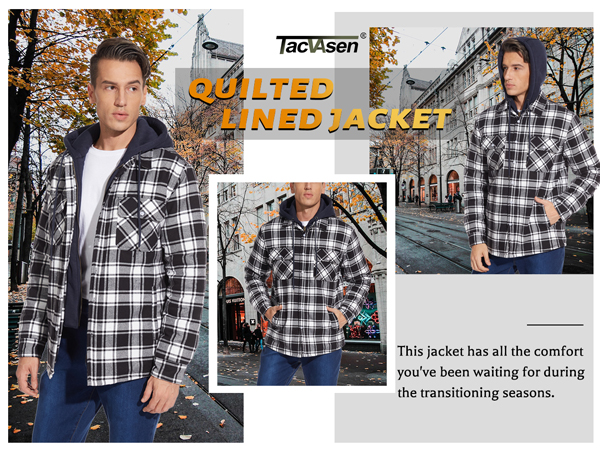 TACVASEN Hooded Shirt Jacket Men Fleece Lumberjack Shirt