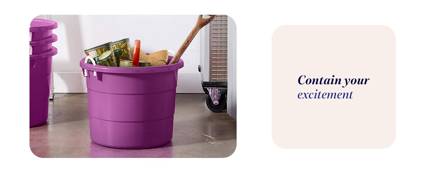 Homz 17 Gallon Indoor Outdoor Storage Bucket w/ Rope Handles, Orchid (2 Pack)