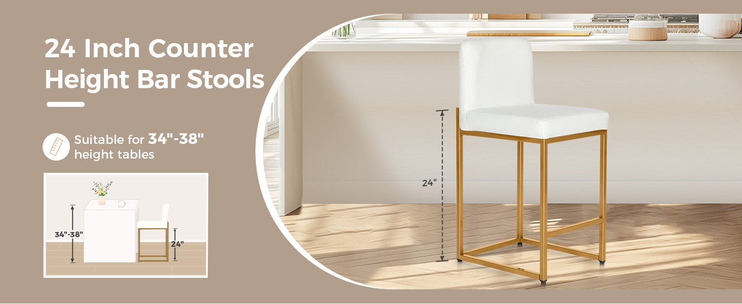 MAISON ARTS White Counter Height Bar Stools Set of 2, 24