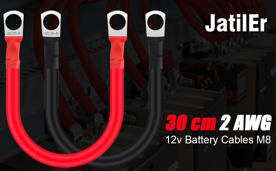 JatilEr 2 Pcs Battery Cables 12v M8, Battery Leads 30cm Battery Link Cables 35mm Pure Copper