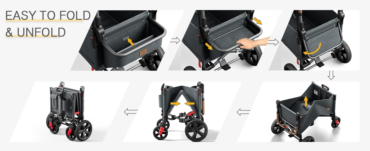 EVER ADVANCED Side-unzip Wagon Stroller for 2 Kids with Canopy