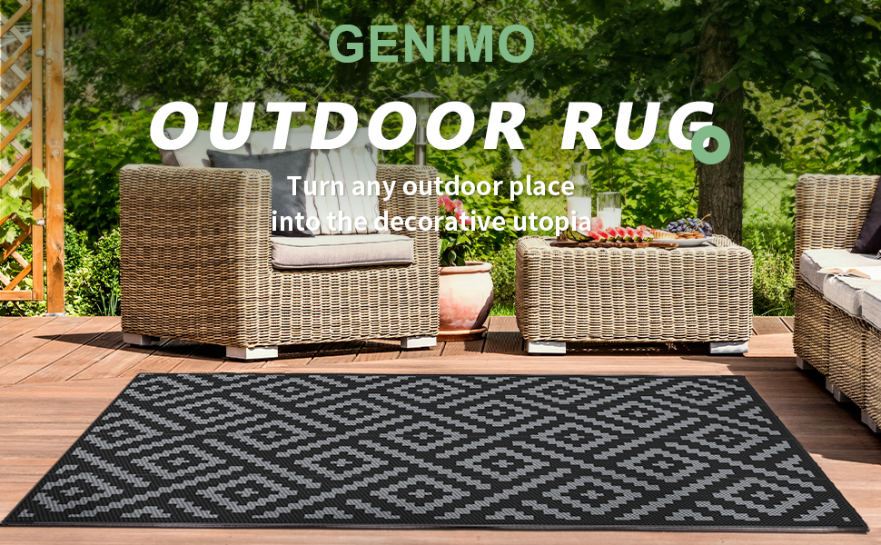 GENIMO Outdoor Rug 6x9 Waterproof, Reversible Mats, Outdoor Area Rug, Plastic Straw Rug