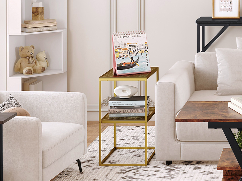 Yusong Gold End Table, Small Side Table for Small Spaces, Standing