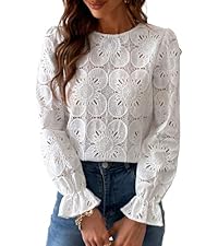 CUPSHE Women Eyelet Long Sleeve Tops Shirts Dressy Hollow Out