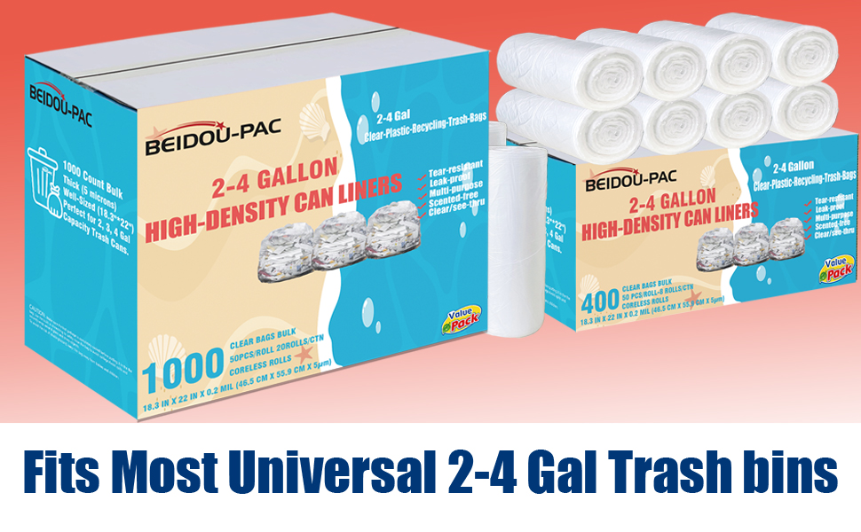 BEIDOUPAC 24 Gallon Trash Bags, 400 Count Bulk, Clear
