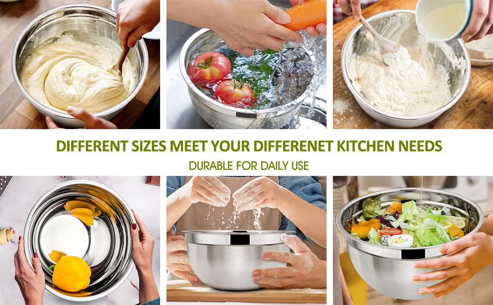 mixing salad bowl with lid stainless steel Nesting set for baking and servers large metal 