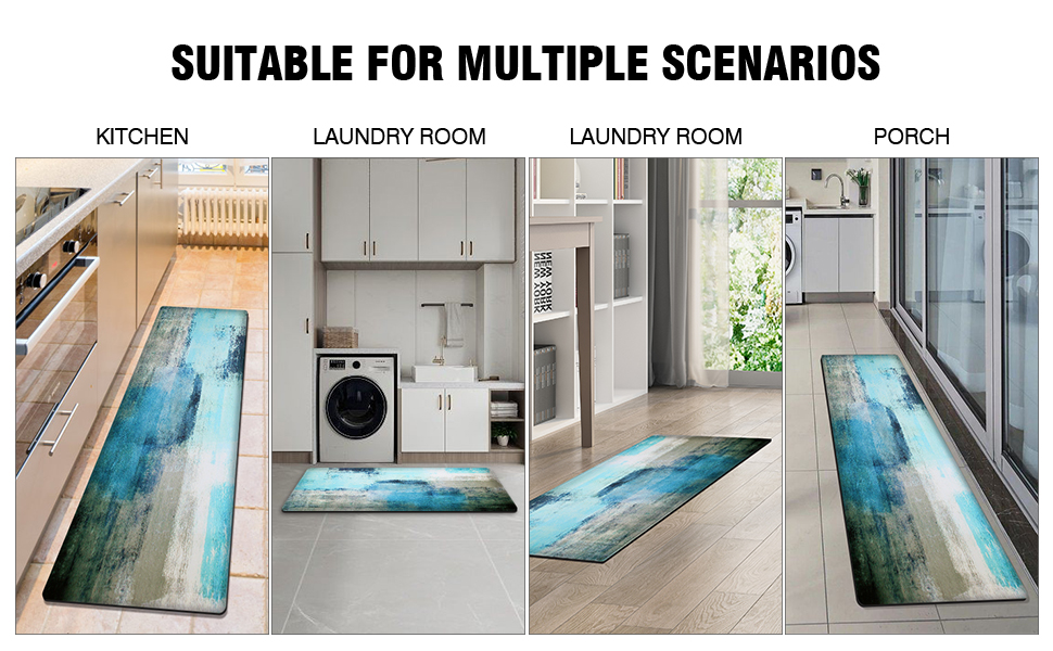 TOMWISH Turquoise Kitchen Rug 2PCS AntiFatigue Floor Mat Abstract Non Slip Kitchen