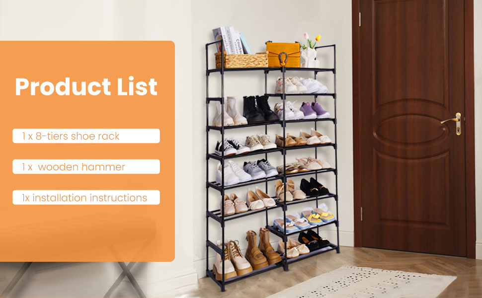 Shoe Rack Storage Organizer 8 Tier, 2628 Pairs Metal Shoe