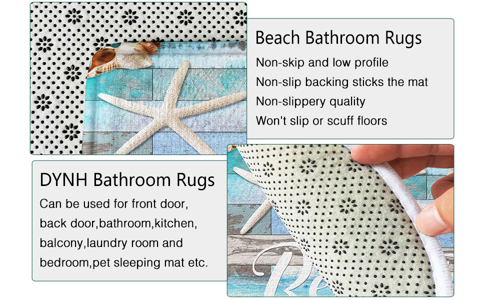 Beach Starfish Sea Shell Ocean Bathroom Rugs Mat, Non Slip Rustic Beach Bath Rugs