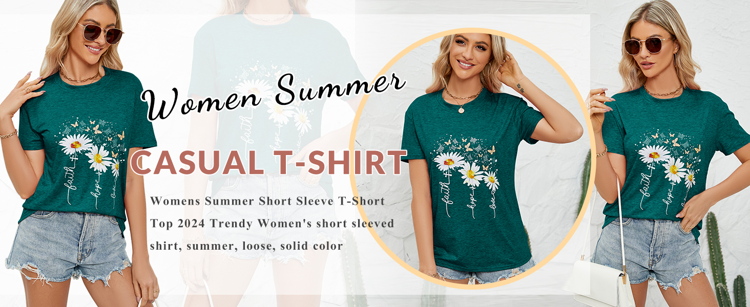 Summer Round Neck Short Sleeve Print Casual Tops