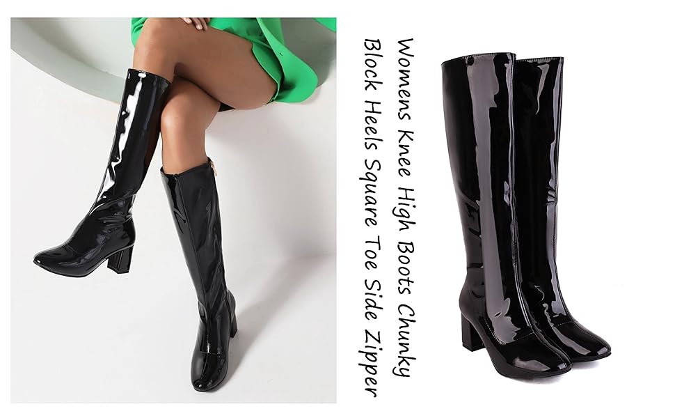 Amazon.com | GoGo Boots Patent Round Toe Chunky Knee High