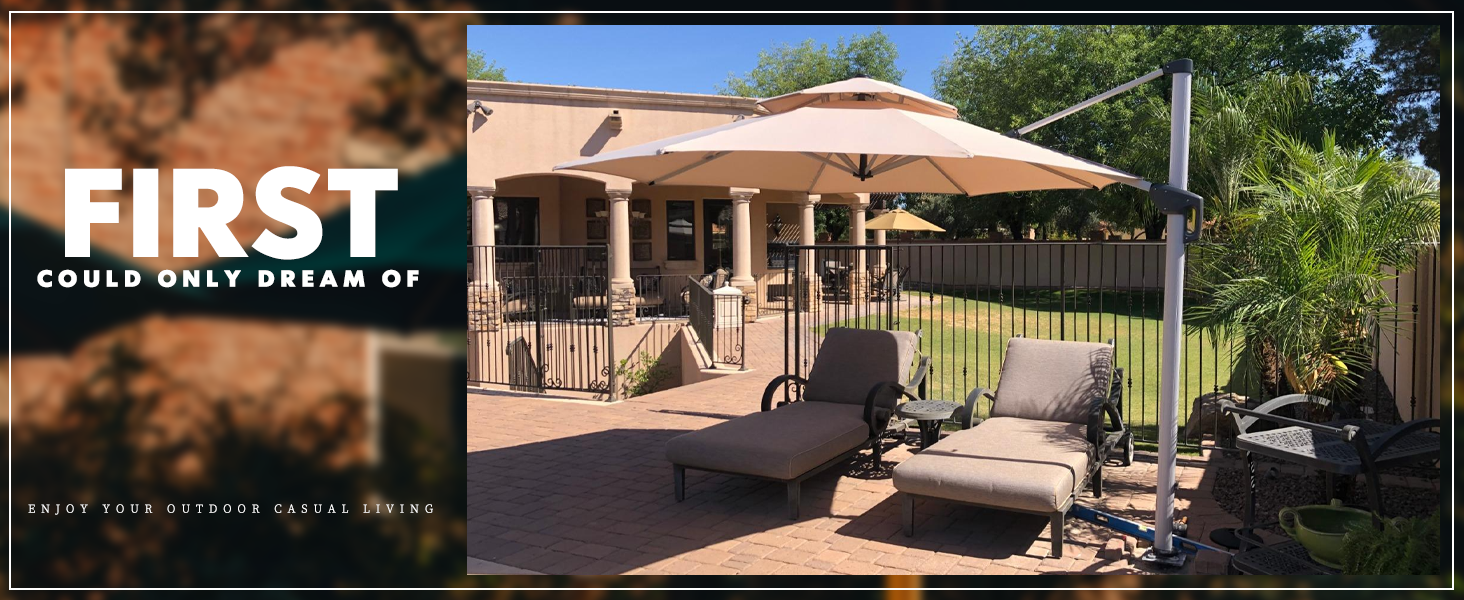 PURPLE LEAF 3.3 M Garden Cantilever Parasol, Large Round Overhanging Patio Umbrella With Crank Handle And Tilt For Balcony And Outdoor, Beige,3.3 M 12 parasol garden parasol parasol umbrella cantilever parasol parasol and stand