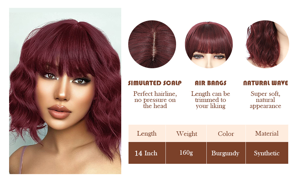 Burgundy red wig bob wig