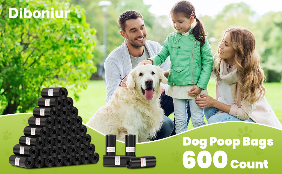Diboniur Dog Poop Bags 600 Count, Black Dog Poop Bags, Sturdy and Leakproof (40 Rolls, 15 Per Roll) 10 bolsas caca perro