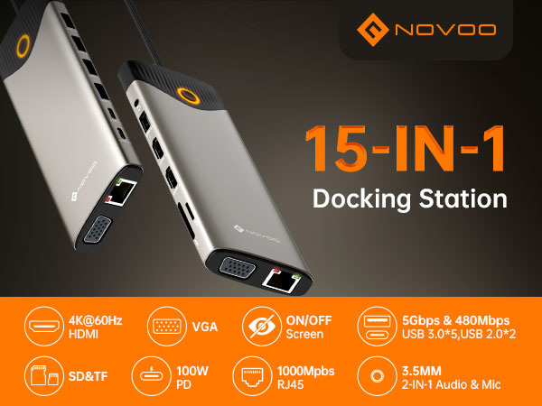 Amazon.com: NOVOO USB C Docking Station Dual Monitor, 15 in