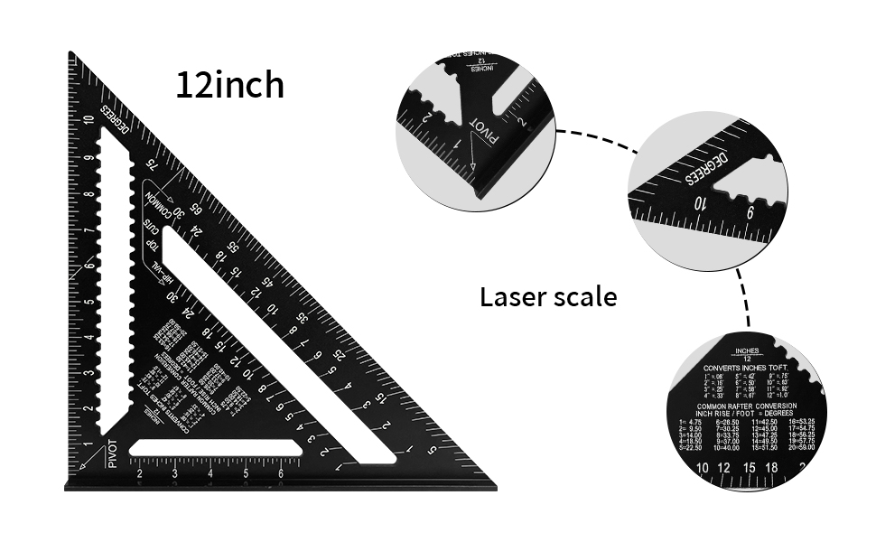 WaKuKa Carpenter Square 12-inch Layout Tool Alloy Metal
