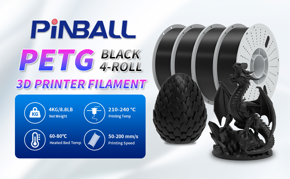 PiNBALL PETG BLACK4-ROLL 3D PRINTER FILAMENT