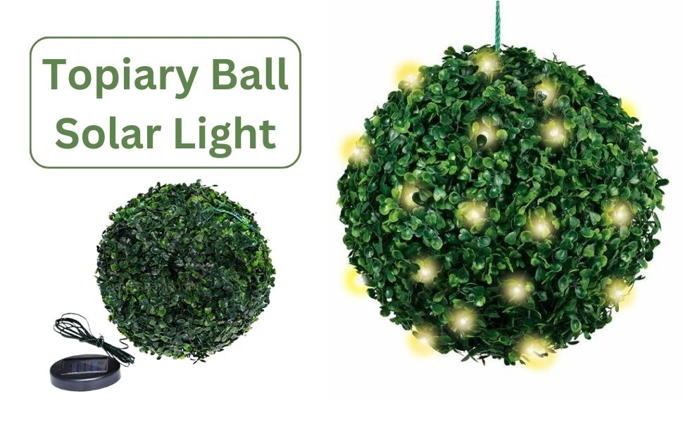 AAMEN 26cm Topiary Balls Solar Light, Artificial Hanging Plant Outdoor Solar Garden Light