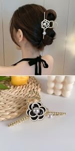 black flower hair clips