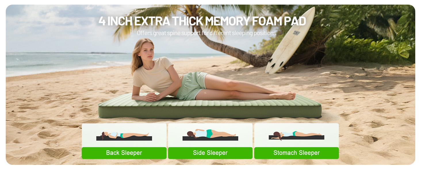 4 inch Thick Sleeping Pad for beach travel 