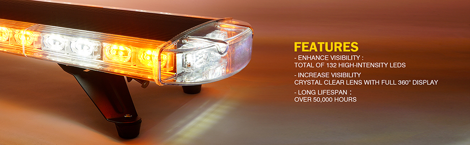 48 Inch LED Rooftop Emergency Warning Lights Bar 16 Strobe Patterns Adjustable Mounting Brackets