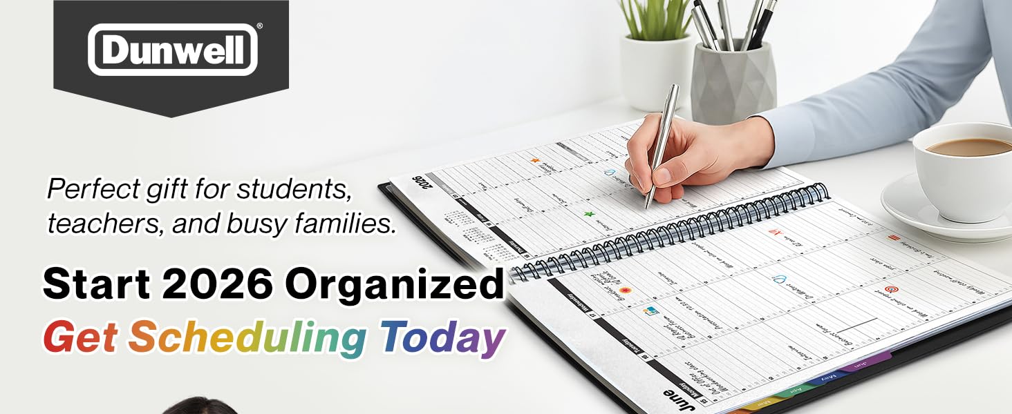 Dunwell 2026 Daily Planner – 8.5x11 Appointment Book, 15-Min Schedule, Laminated Tabs, Premium Paper