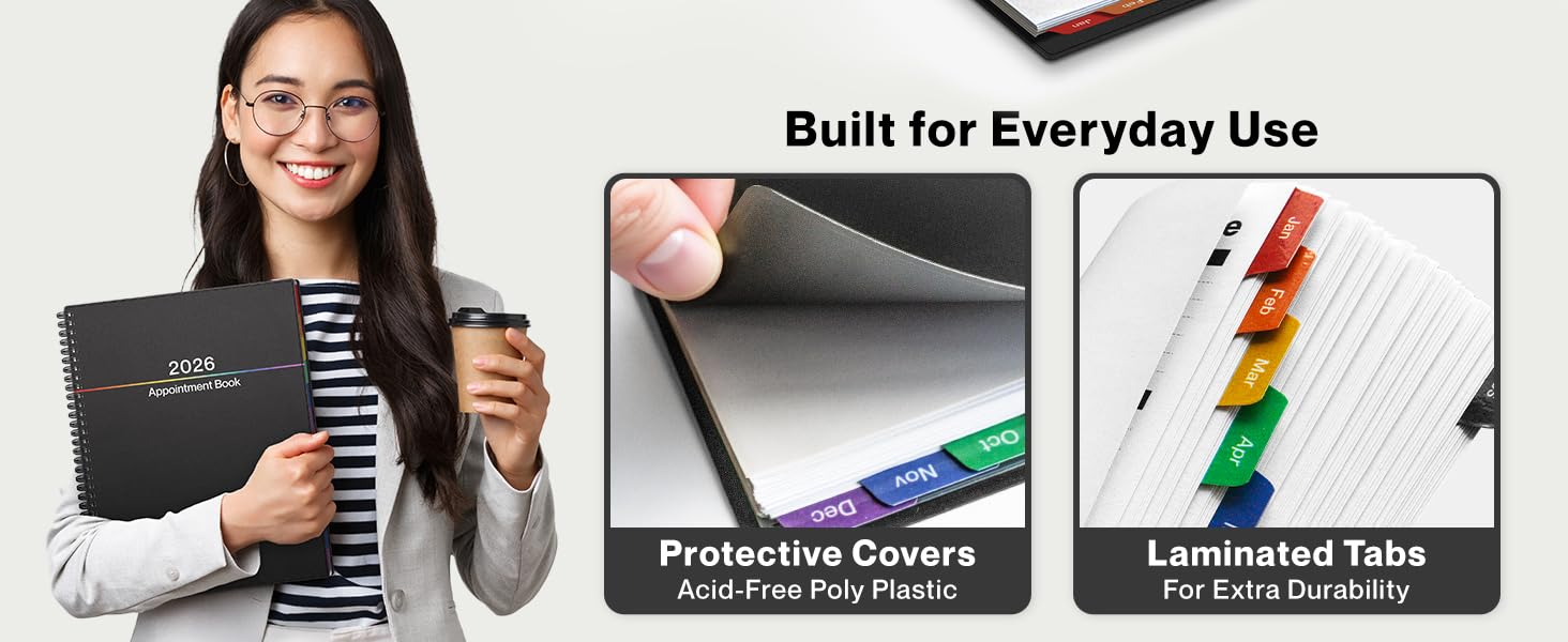 Dunwell 2026 Daily Planner – 8.5x11 Appointment Book, 15-Min Schedule, Laminated Tabs, Premium Paper