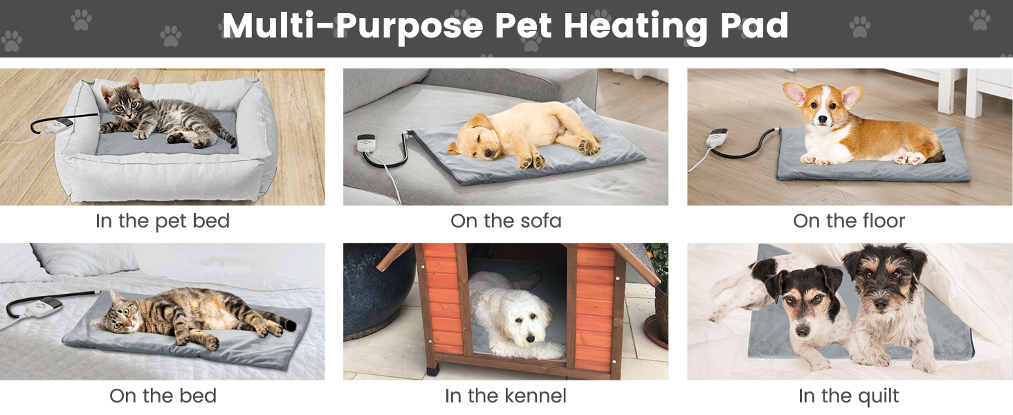 Pet Heating Pad, 16" x 28" Electric Dog Cat Heating Pad Indoor Waterproof 9