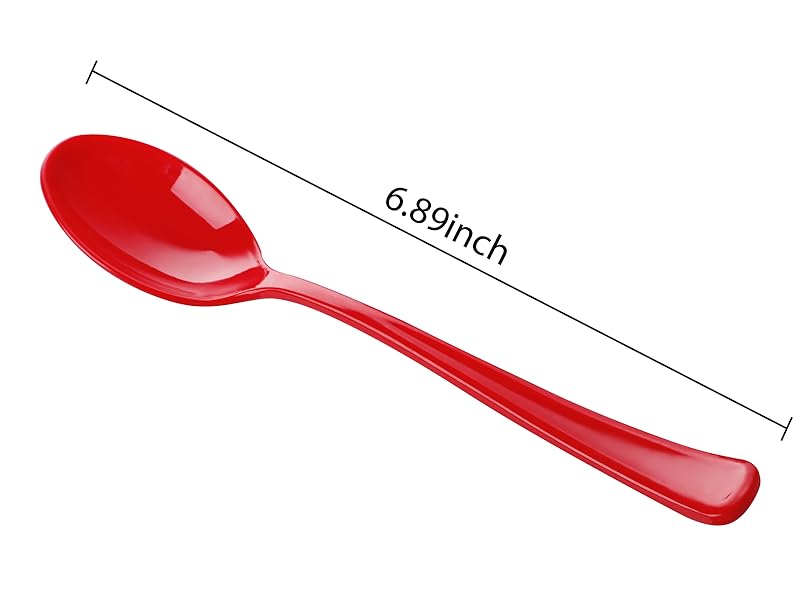 WDF 100 Pack Red Plastic Spoons 6.9 Inch Red Spoons Disposable Heavy Duty Plastic