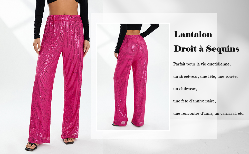 パンツ Pantaloni a coste impreziositi da paillettes heipeiwa Women's Metallic Wide Leg Palazzo Pants Rib Pleated