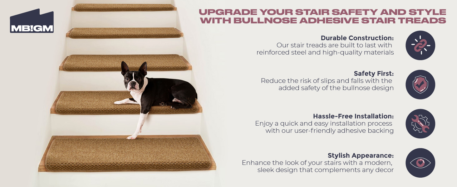 MBIGM stair runners for wooden steps non slip, bullnose carpet stair treads