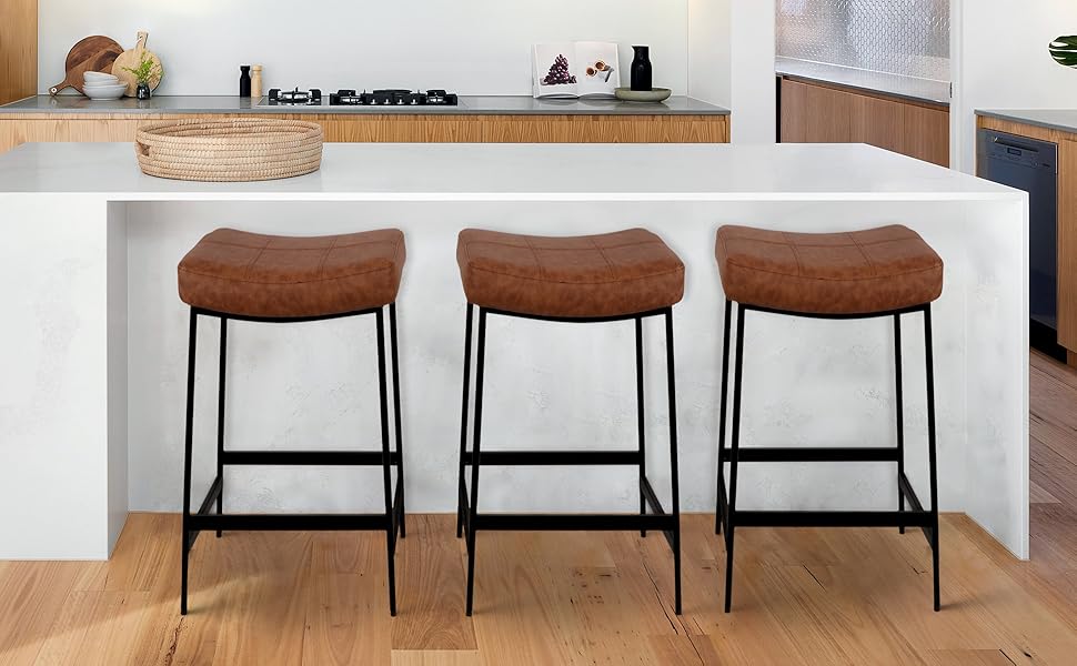Anmytek 27" Backless Barstools Set of 2 Upholstered Saddle Seat for Kitchen Modern Counter