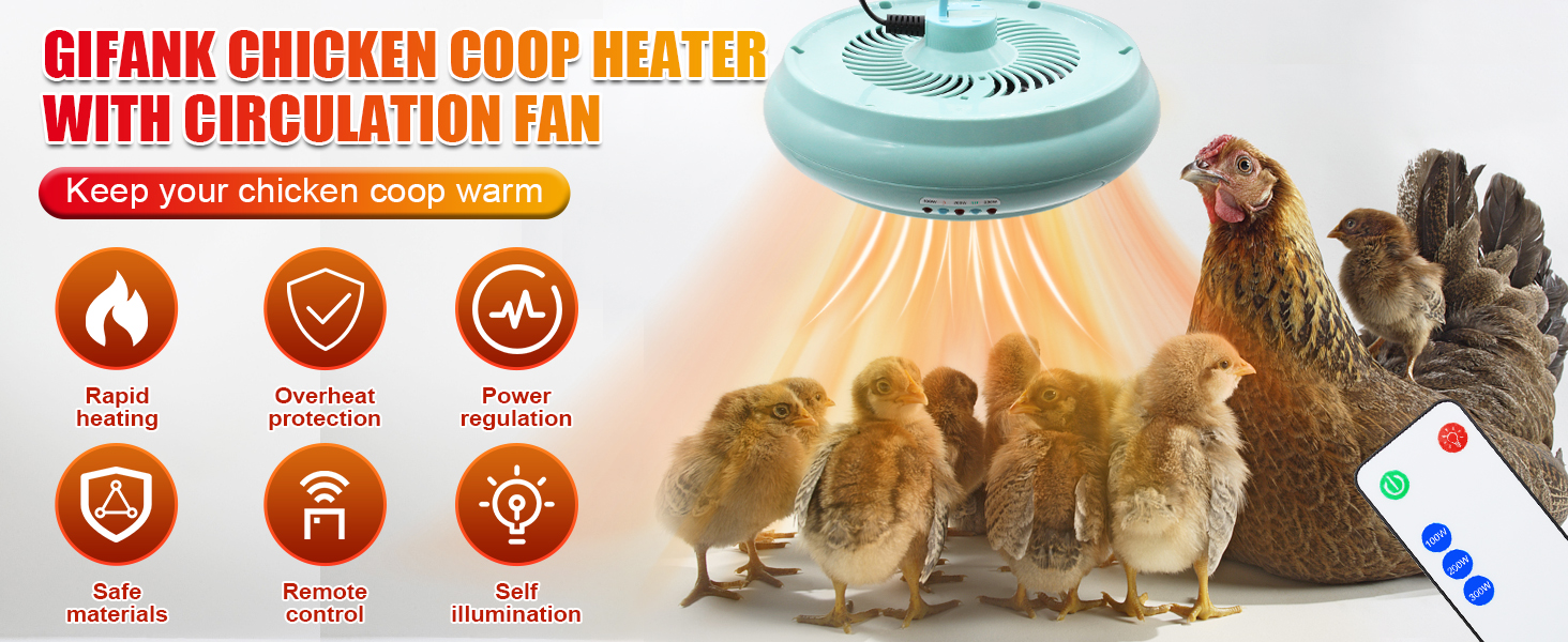 GIFANK Chicken Coop Heater with Circulation Fan Power Adjustment Chicken Brooder