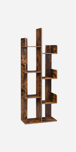 VASAGLE Bookcase, Tree-Shaped Bookshelf with 8 Storage Shelves